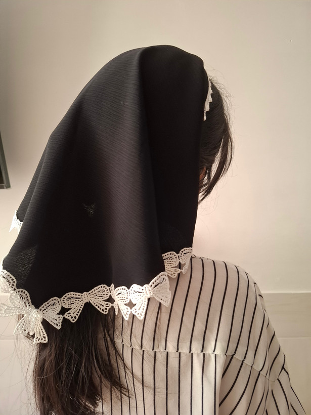 تل اسکارف سفید مشکی طرح پاپیون